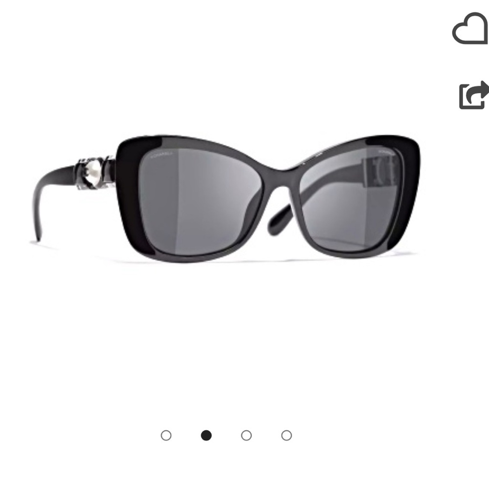 Chanel Black Frame White PearL Logo Accent/Gray Lens Sunglasses
